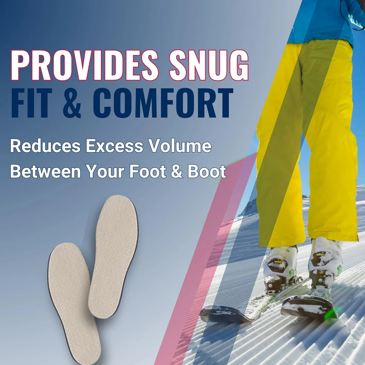 Covey Sports Ski Boot Shim Insoles for Volume Adjustment - 1/8" Thick Polyester Inserts Under Boots Liner - Trimmable Ski & Snowboard Insoles for Enhanced Comfort - USA-Made Fit Solution