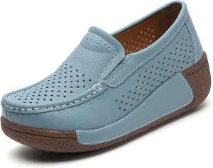 CrazySavage Women's Toning Rocker Cutout Walking Shoes Platform Slip On Leather Hollow Breathable Wedge Orthotic Sneakers Insole Pain Relief Arch Support That