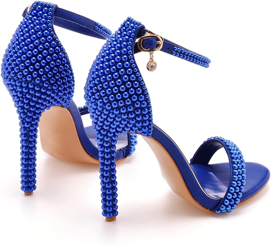 Crystal Queen Full Pearls Heels Sandals Stiletto Heels Peep Toe High Heel Sandals Pump Shoes For Bride Wedding Party Evening