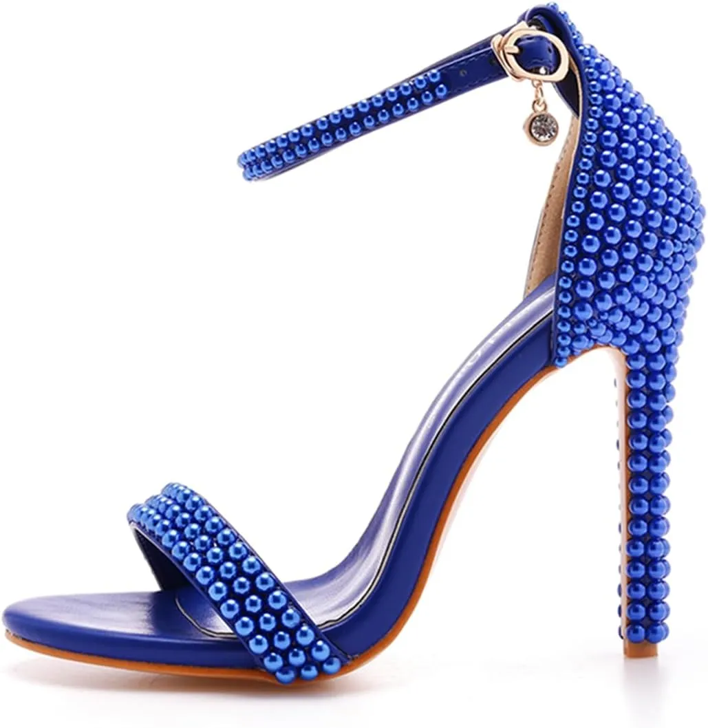 Crystal Queen Full Pearls Heels Sandals Stiletto Heels Peep Toe High Heel Sandals Pump Shoes For Bride Wedding Party Evening