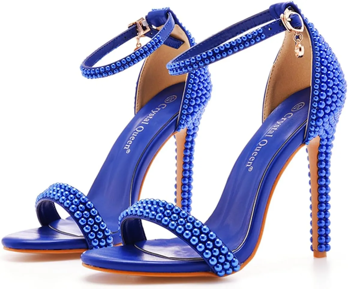 Crystal Queen Full Pearls Heels Sandals Stiletto Heels Peep Toe High Heel Sandals Pump Shoes For Bride Wedding Party Evening