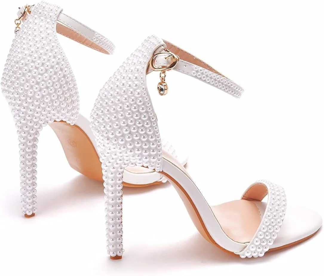 Crystal Queen Full Pearls Heels Sandals Stiletto Heels Peep Toe High Heel Sandals Pump Shoes For Bride Wedding Party Evening