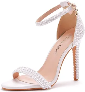 Crystal Queen Full Pearls Heels Sandals Stiletto Heels Peep Toe High Heel Sandals Pump Shoes For Bride Wedding Party Evening