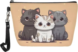 Cute Cat Cosmetic Bag Leather Makeup Bags Small Cosmetic Bags Travel Toiletry Bag Pouch Waterproof Organizer Bag Clutch Handbag for Women Hiking Camping Swimming