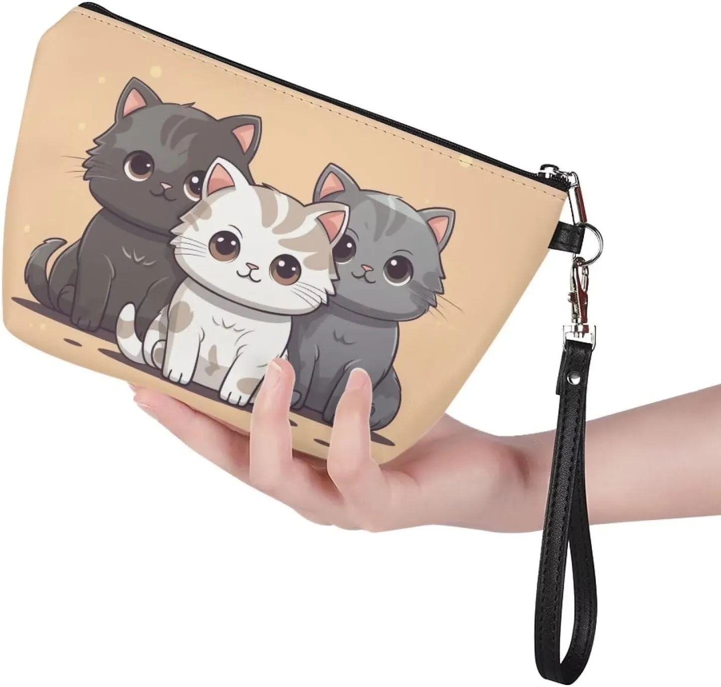 Cute Cat Cosmetic Bag Leather Makeup Bags Small Cosmetic Bags Travel Toiletry Bag Pouch Waterproof Organizer Bag Clutch Handbag for Women Hiking Camping Swimming