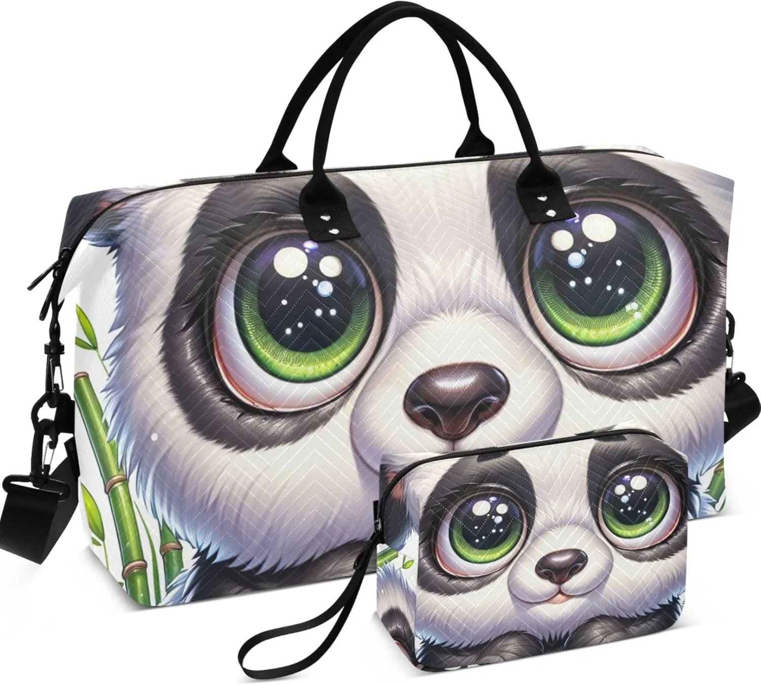 Cute Panda Bear Print Travel Duffle Women Toiletry Bag Set of 2, Design Women Gym Duffle Bag Carry on Duffel Bag