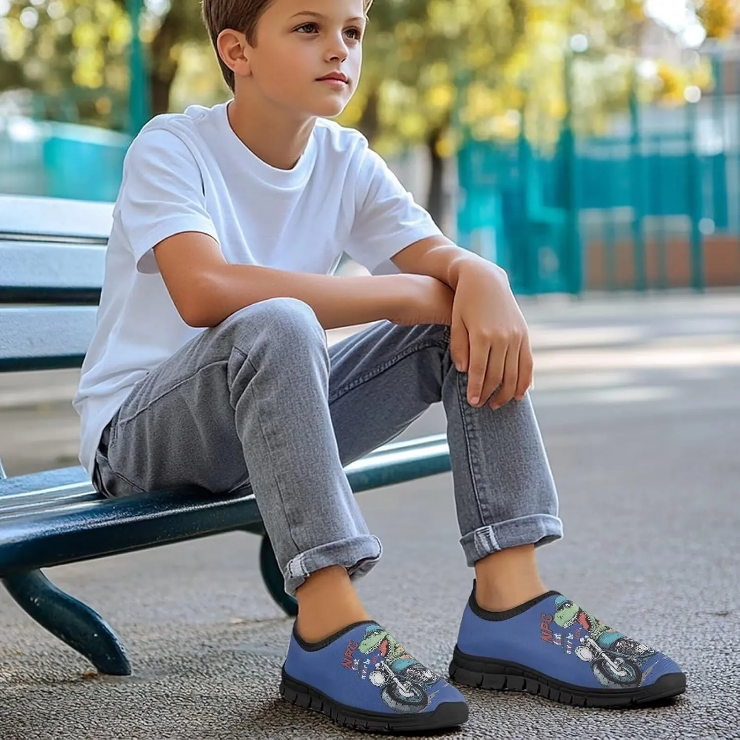 Cute Pattern Slip-On Walking Shoes for Boys Soft Casual Flat Non-Slip Shoes Kid Low-Top Outdoor Sneakers US Size 11-15