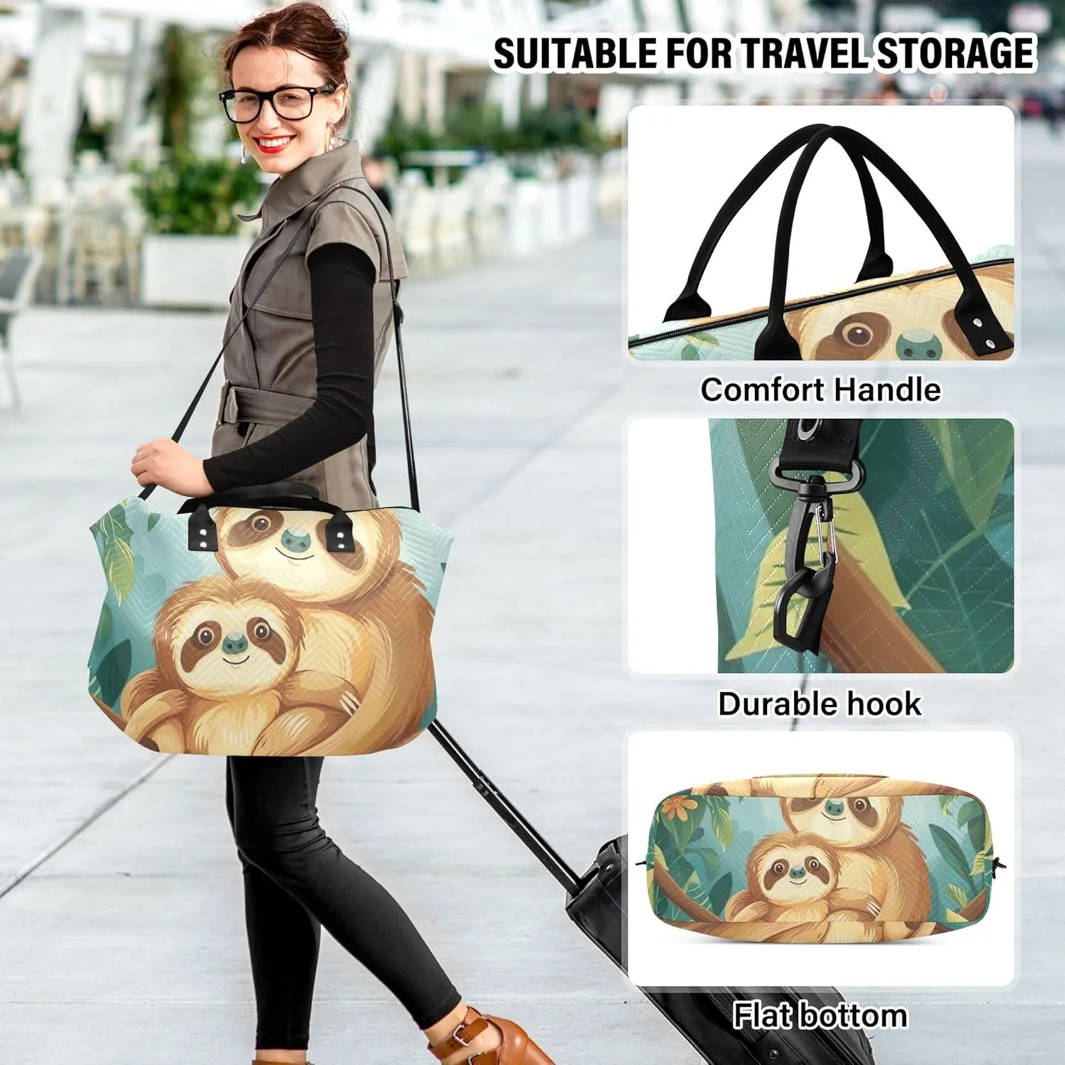 Cute Sloth Mom Cub Duffle Bag Travel Makeup Bag Set of 2, Art Luggage Set Weekender Travel Bag