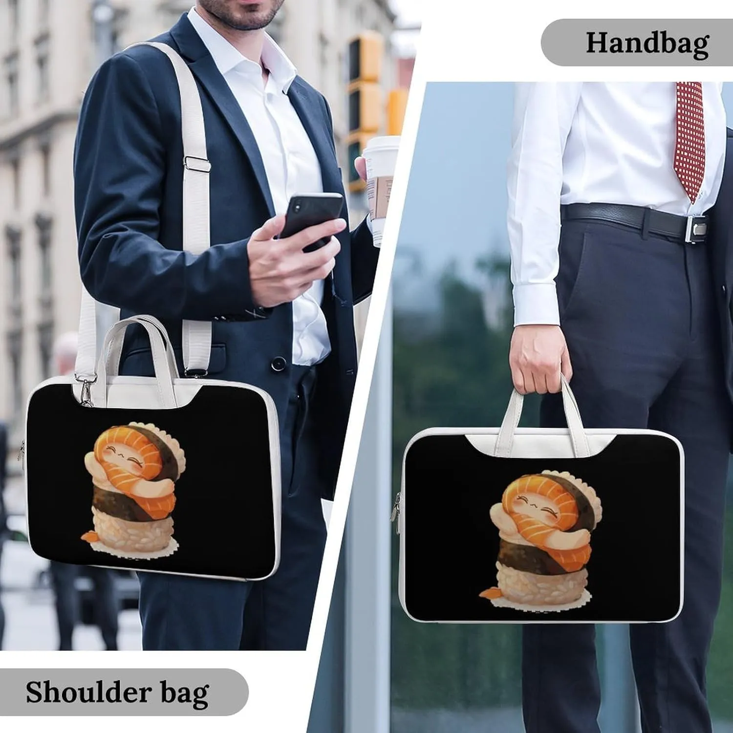 Cute Sushi Hug Salmon Maki Anime Figure Japanese Laptop Tote Bag Waterproof Computer Carrying Case Business Office Briefcase