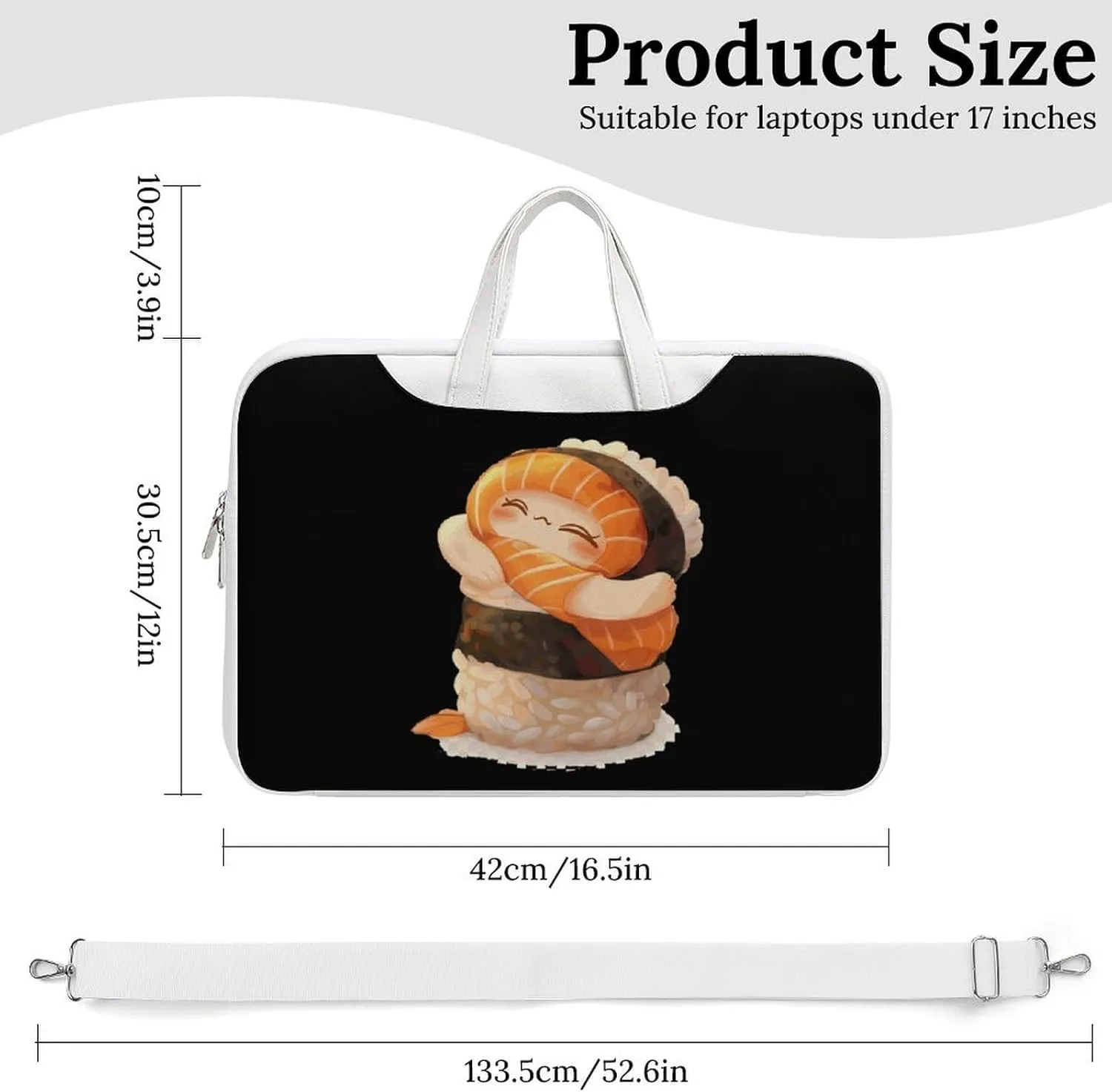 Cute Sushi Hug Salmon Maki Anime Figure Japanese Laptop Tote Bag Waterproof Computer Carrying Case Business Office Briefcase