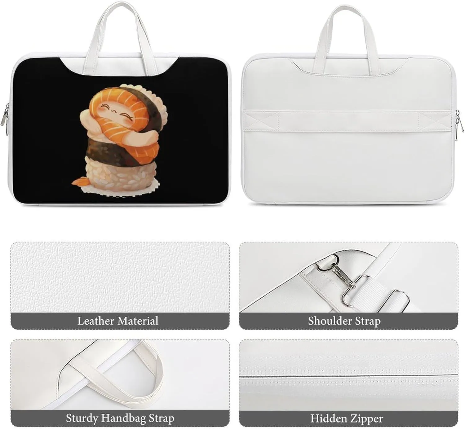 Cute Sushi Hug Salmon Maki Anime Figure Japanese Laptop Tote Bag Waterproof Computer Carrying Case Business Office Briefcase