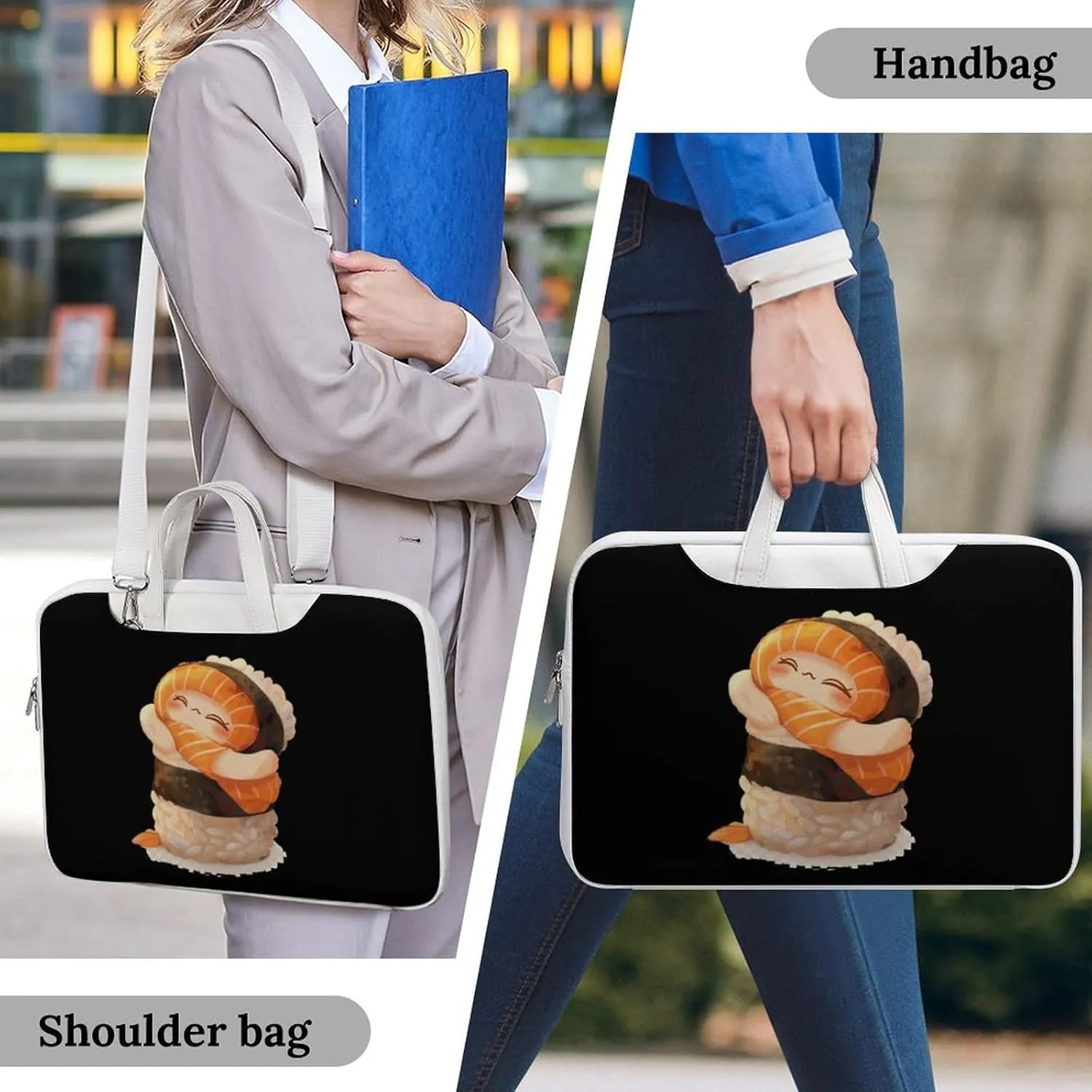 Cute Sushi Hug Salmon Maki Anime Figure Japanese Laptop Tote Bag Waterproof Computer Carrying Case Business Office Briefcase