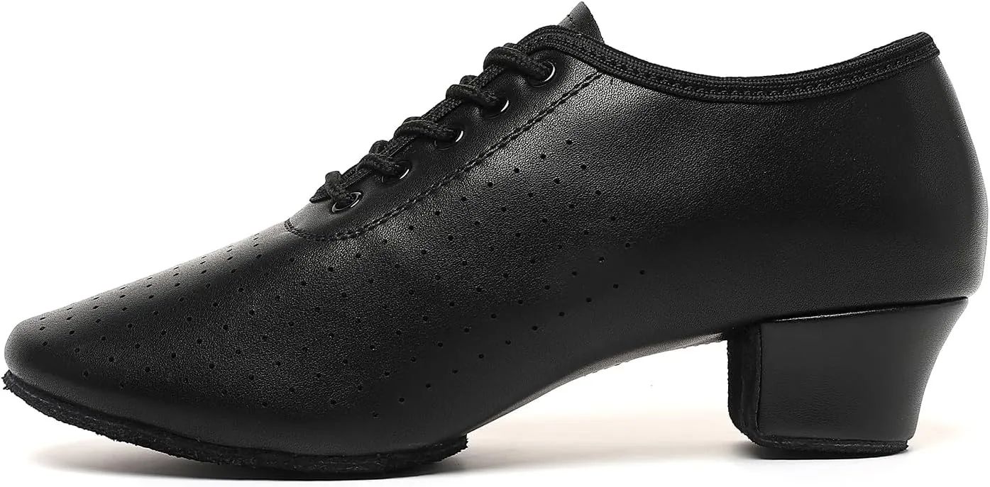 Dance Shoes for Women, Lace-up Black Jazz Shoes, Professional Latin Dance Heels, Ballroom Salsa Dance Shoes, Closed-Toe Split-Sole Low-Heel, Teaching Practice Performance Character Shoes