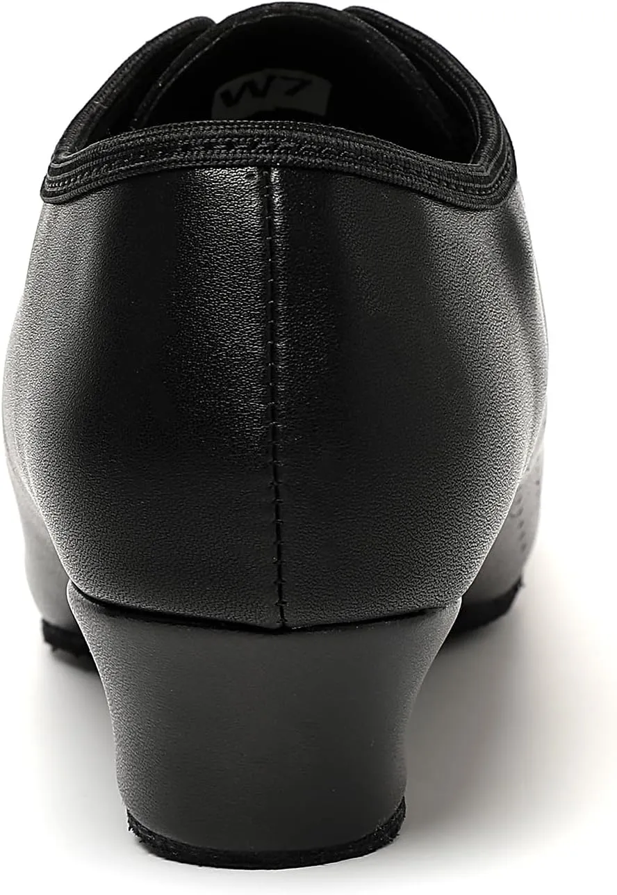 Dance Shoes for Women, Lace-up Black Jazz Shoes, Professional Latin Dance Heels, Ballroom Salsa Dance Shoes, Closed-Toe Split-Sole Low-Heel, Teaching Practice Performance Character Shoes