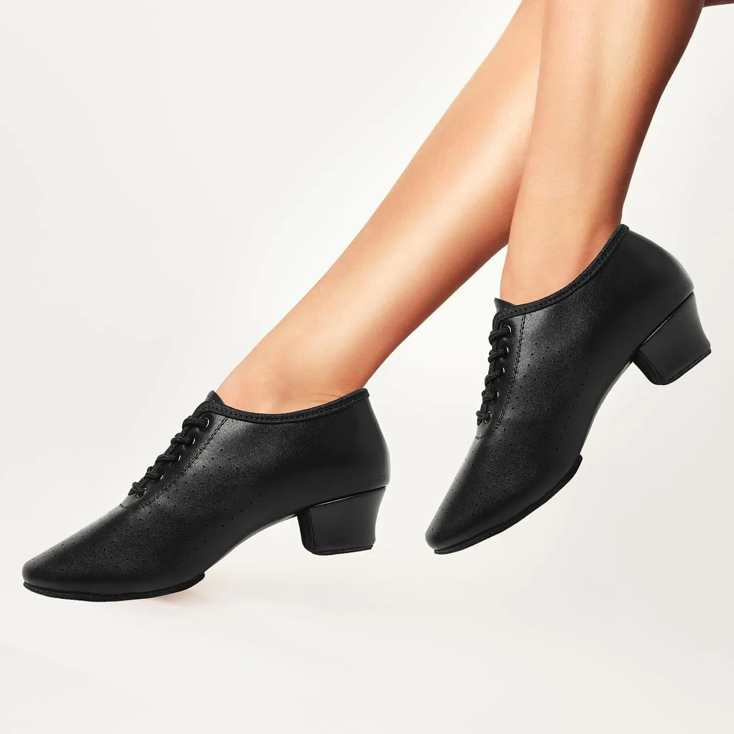 Dance Shoes for Women, Lace-up Black Jazz Shoes, Professional Latin Dance Heels, Ballroom Salsa Dance Shoes, Closed-Toe Split-Sole Low-Heel, Teaching Practice Performance Character Shoes