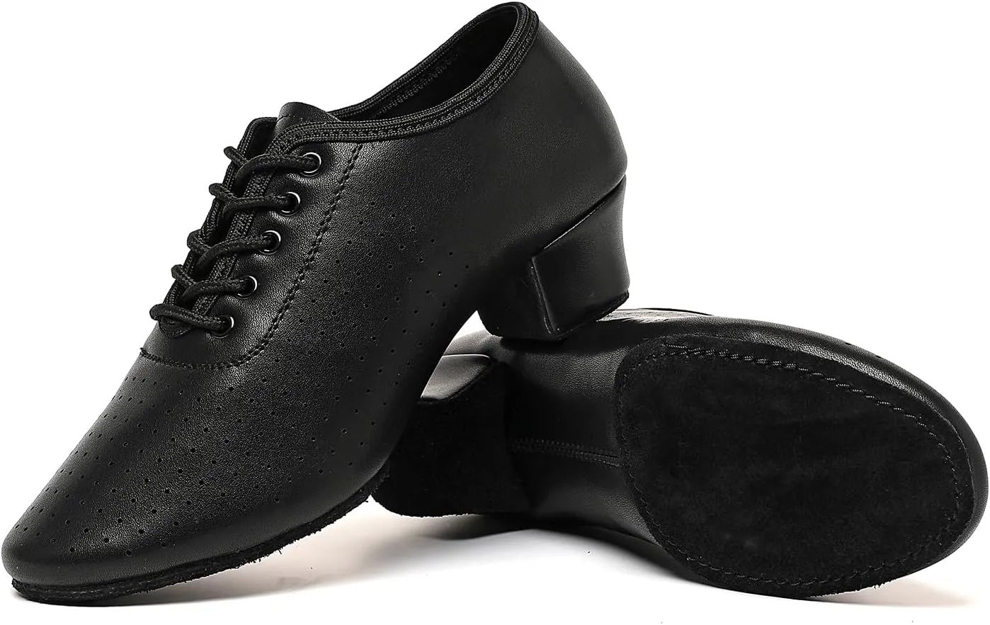 Dance Shoes for Women, Lace-up Black Jazz Shoes, Professional Latin Dance Heels, Ballroom Salsa Dance Shoes, Closed-Toe Split-Sole Low-Heel, Teaching Practice Performance Character Shoes