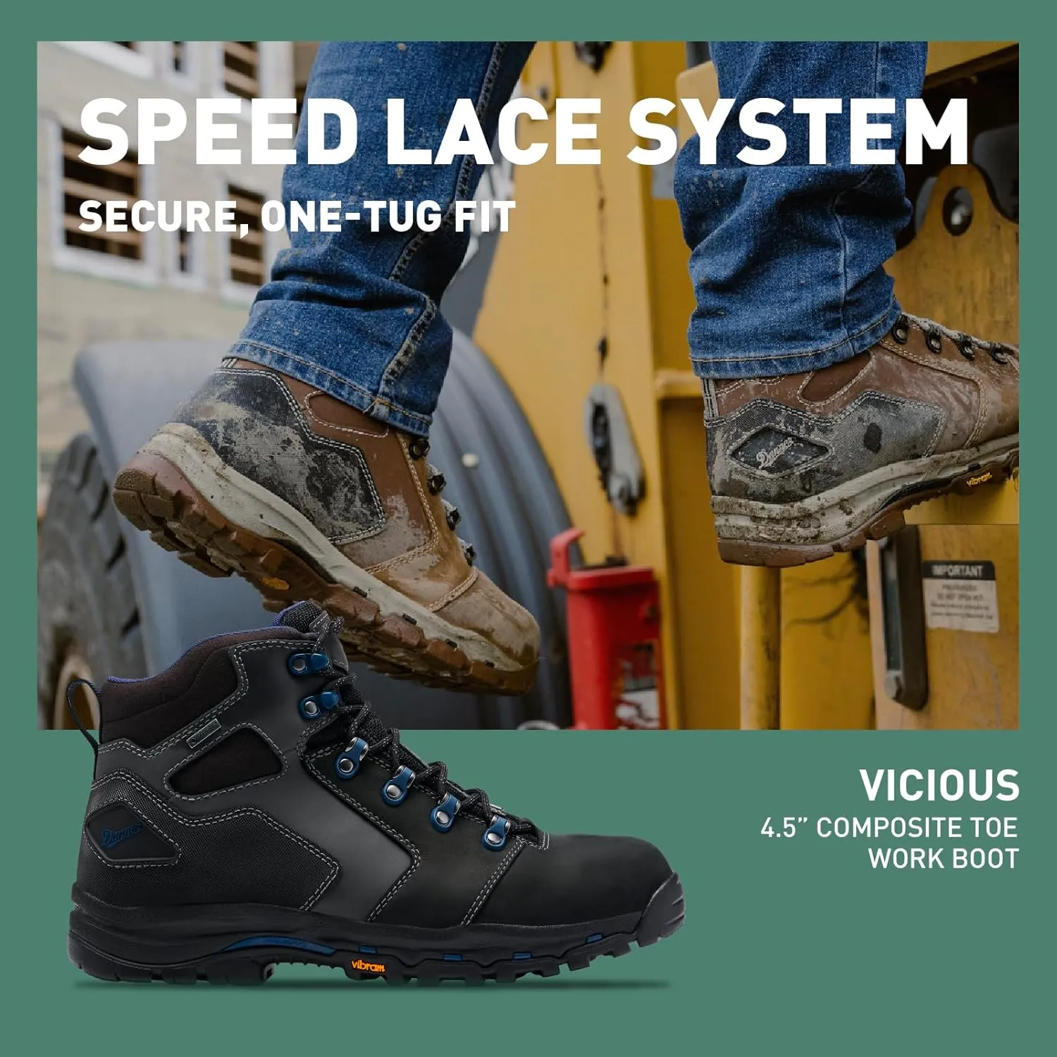 Danner Vicious 4.5 Composite Toe Work Boots for Men - Full-Grain Leather with Breathable Gore-Tex Lining, Speed Lace System & Non Slip Heel Outsole