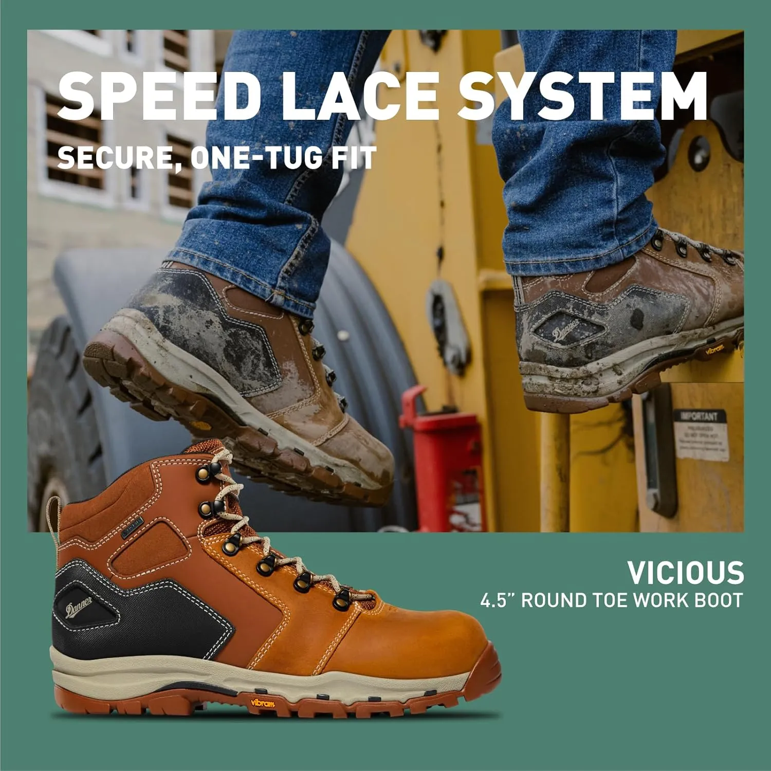Danner Vicious 4.5 Waterproof Work Boots for Men - Full-Grain Leather with Breathable Gore-Tex Lining, Speed Lace System, and Non Slip Heeled Outsole