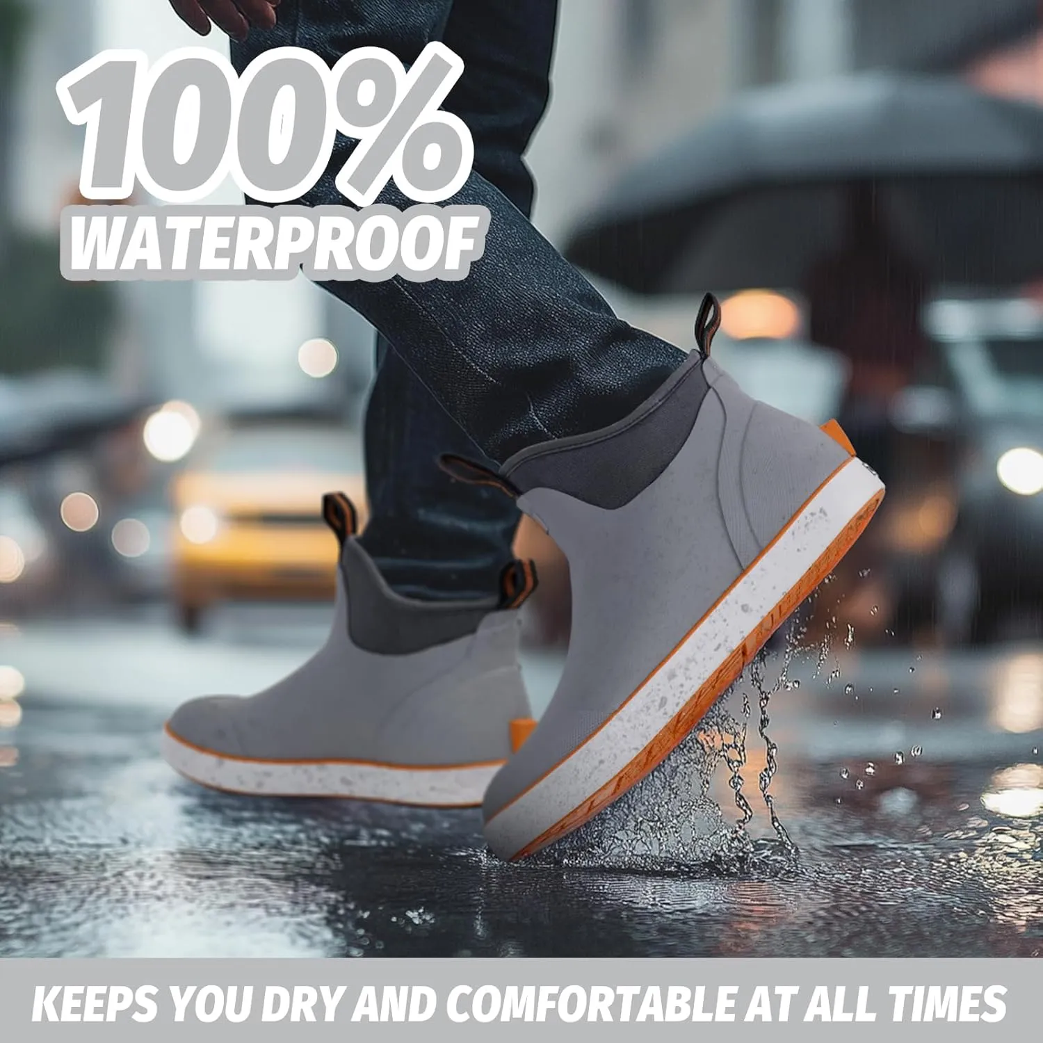Deck Boots for Men, Waterproof Insulated Mens Rain Boots, Anti-Slip Ankle Fishing Boots, Rubber Boots with High Traction for Outdoor, Size 6-13