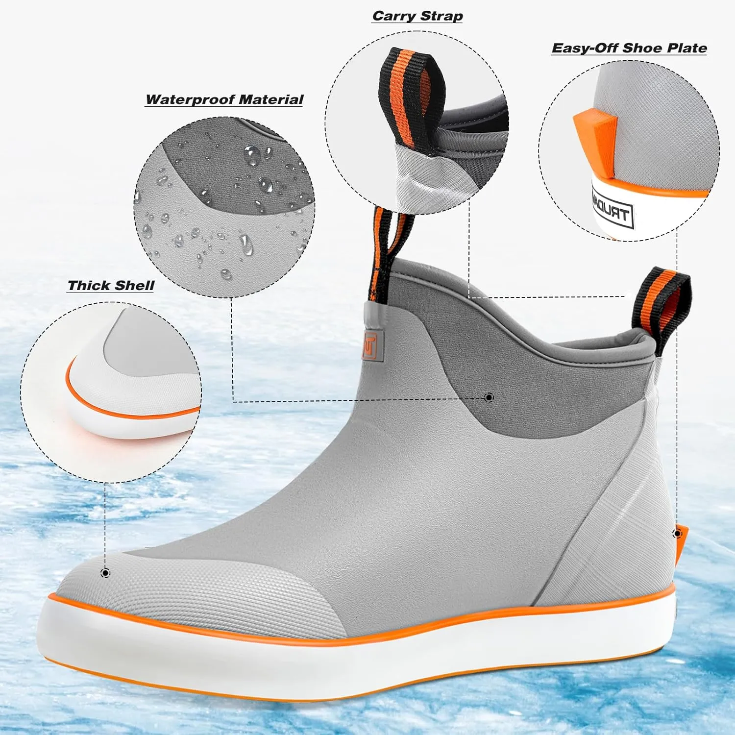 Deck Boots for Men, Waterproof Insulated Mens Rain Boots, Anti-Slip Ankle Fishing Boots, Rubber Boots with High Traction for Outdoor, Size 6-13