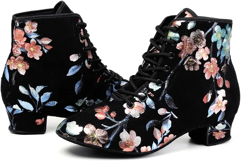DKZSYIM Women's Latin Dance Boots Close Toe Ballroom Tango Performance Teaching Dancing Shoes,Model GBNJB