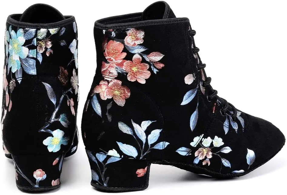 DKZSYIM Women's Latin Dance Boots Close Toe Ballroom Tango Performance Teaching Dancing Shoes,Model GBNJB