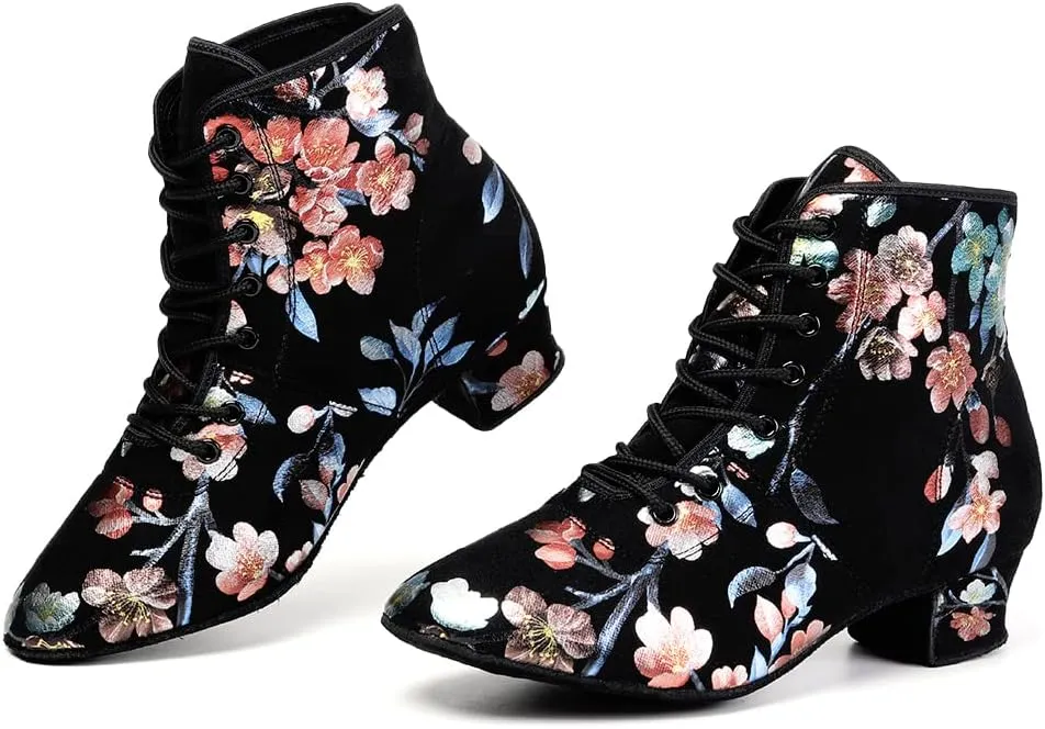 DKZSYIM Women's Latin Dance Boots Close Toe Ballroom Tango Performance Teaching Dancing Shoes,Model GBNJB