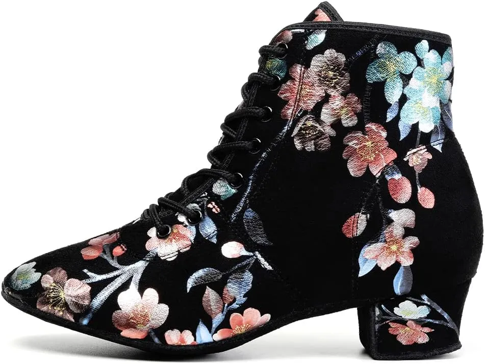 DKZSYIM Women's Latin Dance Boots Close Toe Ballroom Tango Performance Teaching Dancing Shoes,Model GBNJB