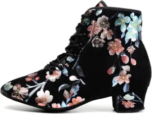 DKZSYIM Women's Latin Dance Boots Close Toe Ballroom Tango Performance Teaching Dancing Shoes,Model GBNJB
