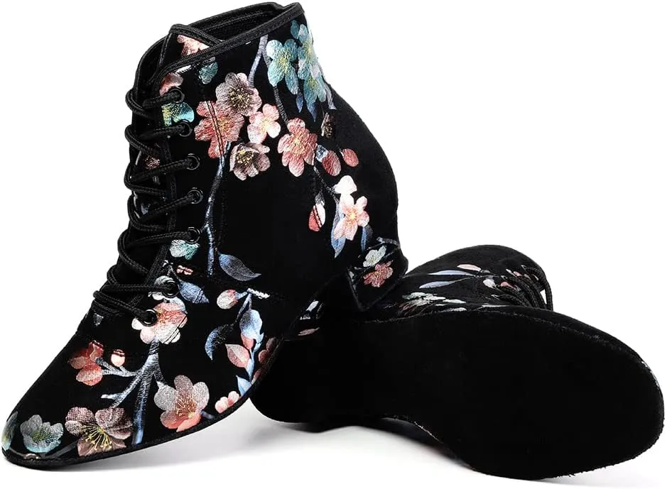 DKZSYIM Women's Latin Dance Boots Close Toe Ballroom Tango Performance Teaching Dancing Shoes,Model GBNJB