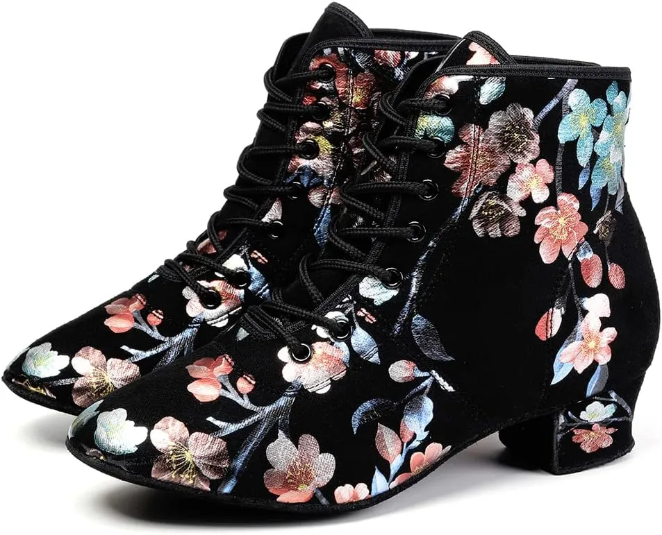DKZSYIM Women's Latin Dance Boots Close Toe Ballroom Tango Performance Teaching Dancing Shoes,Model GBNJB