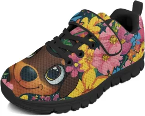 Dog Print Tennis Shoes with Hook & Loop for Kids Non Slip Breathable Strap Athletic Running Shoes for Walking
