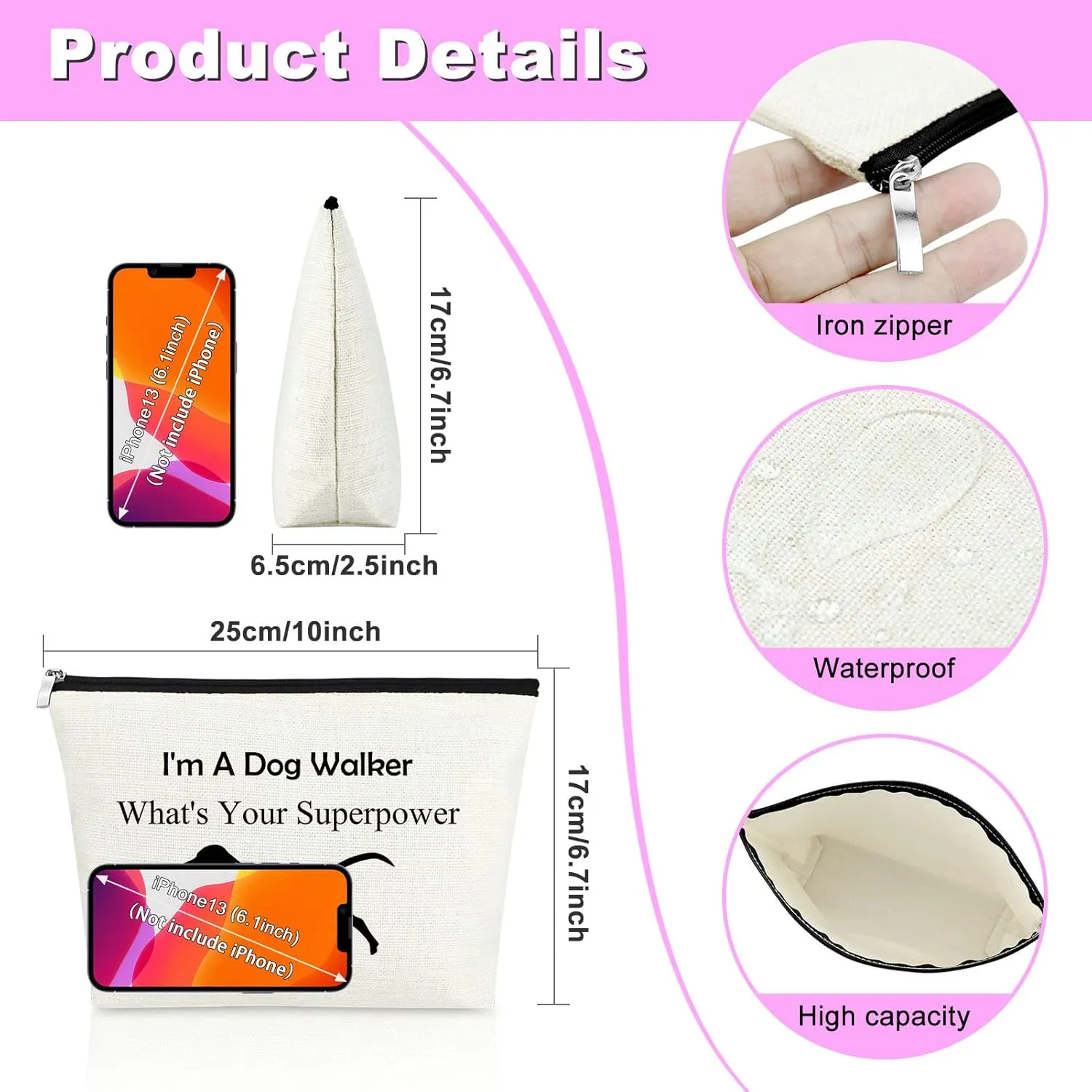 Dog Walker Gift for Women Makeup Bag Dog Sitter Appreciation Gift Dog Lovers Gifts Dog Theme Gifts for Daughter Dog Owner Cosmetic Bag Puppy Dog Mom Gift Pet Owner Christmas Birthday Gift Travel Pouch