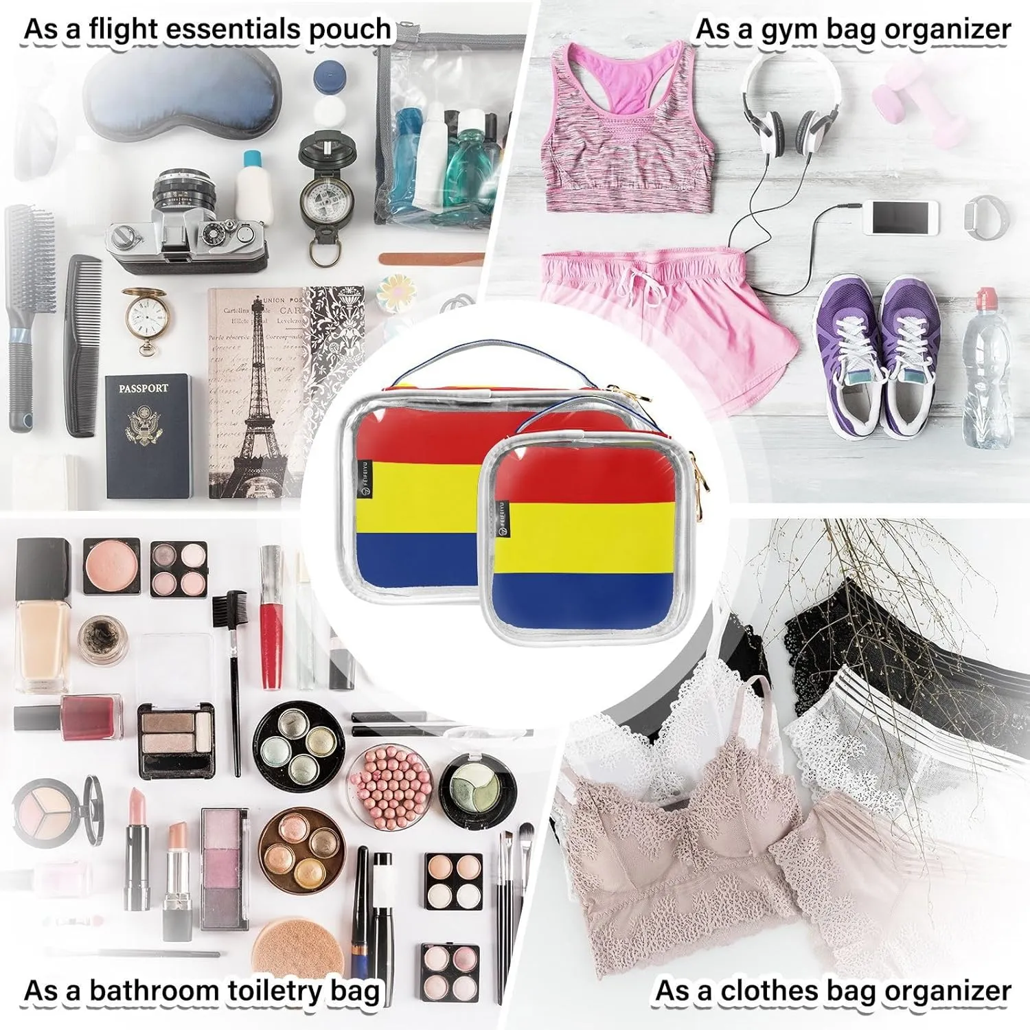 DOMIKING Austronesian Flag Clear Makeup Bags for Women Men Portable Cosmetic Organizer Pouch Travel Toiletry Storage Bag for Travel Gym Daily