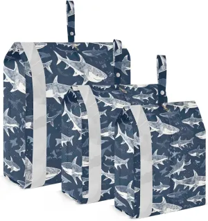 DOMIKING Cartoon Sharks Packing Cubes for Travel Luggage Organizer Hanging Packing Bag for Home Vacation Set of 3