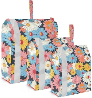 DOMIKING Colorful Flower Daisy Packing Cubes for Travel Luggage Organizer Hanging Packing Bag for Home Vacation Set of 3