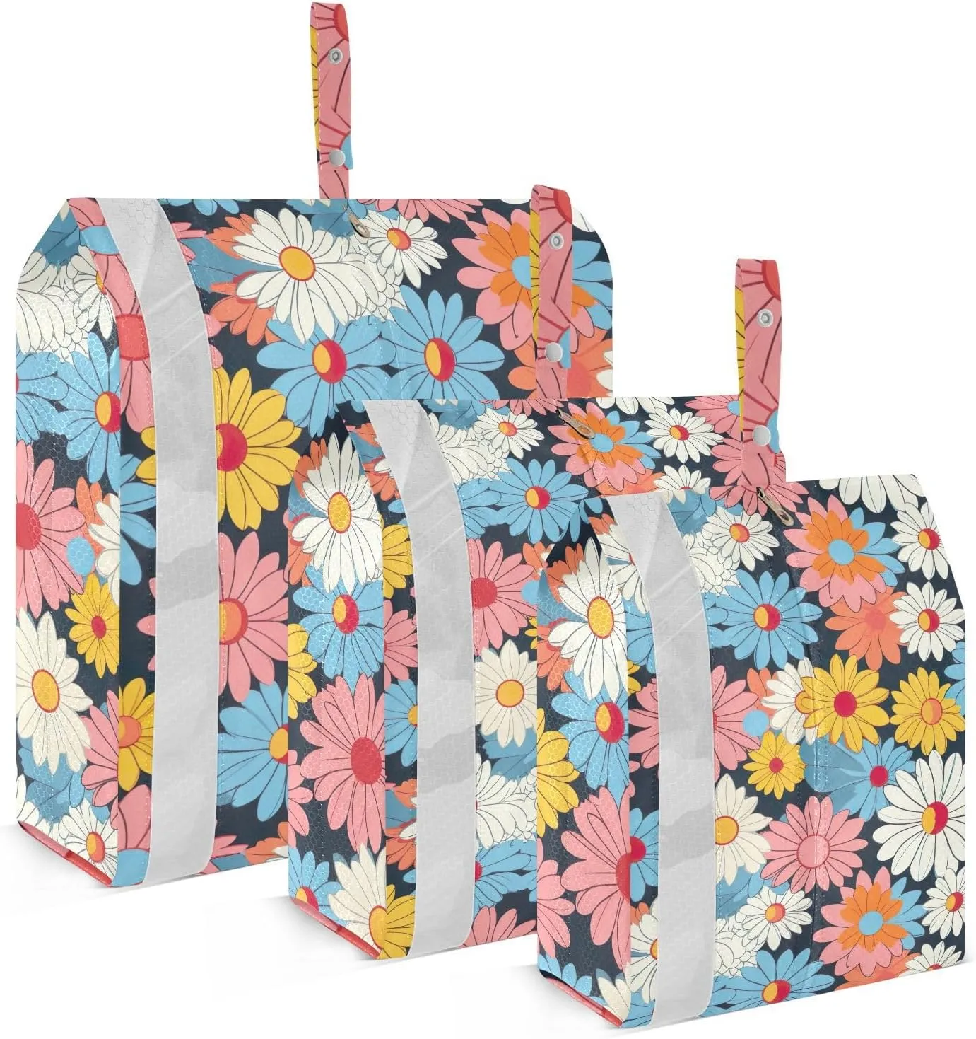 DOMIKING Colorful Flower Daisy Packing Cubes for Travel Luggage Organizer Hanging Packing Bag for Home Vacation Set of 3