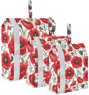 DOMIKING Florals Red Poppy Packing Cubes for Travel Luggage Organizer Hanging Packing Bag for Clothes Suitcase Set of 3