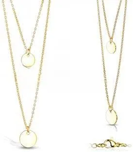 Double Layered Stainless Steel Round Plate Pendants on Chains Necklace