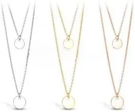 Double Layered Stainless Steel Round Plate Pendants on Chains Necklace