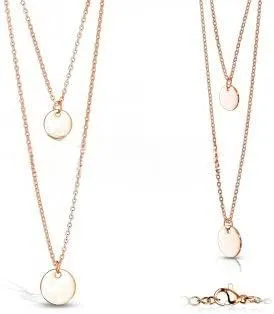 Double Layered Stainless Steel Round Plate Pendants on Chains Necklace