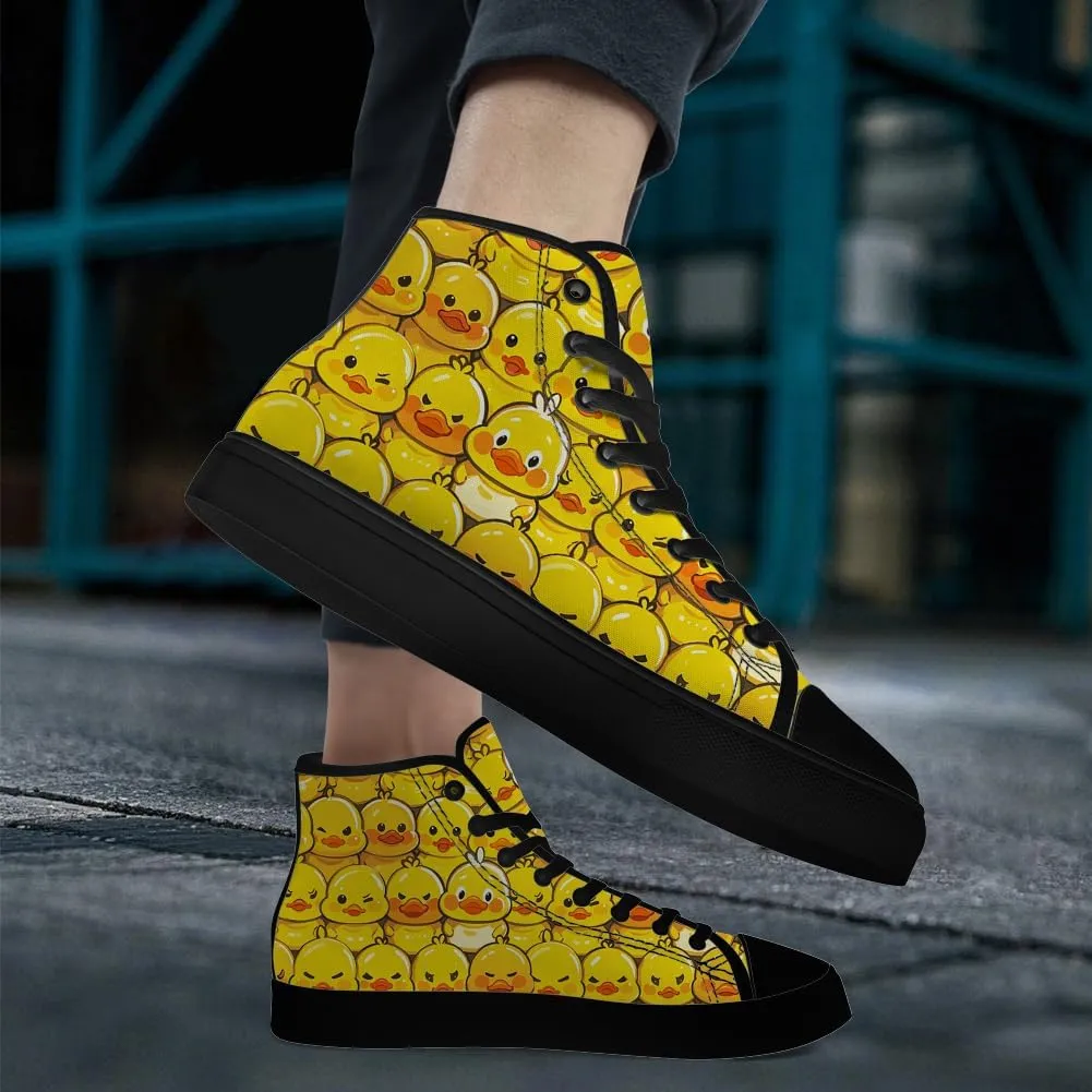 Duck High Top Canvas Shoes for Men Women Cartoon Duck High Top Sneakers Lace Up Casual Shoes Gifts for Girls Boys
