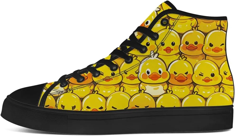Duck High Top Canvas Shoes for Men Women Cartoon Duck High Top Sneakers Lace Up Casual Shoes Gifts for Girls Boys
