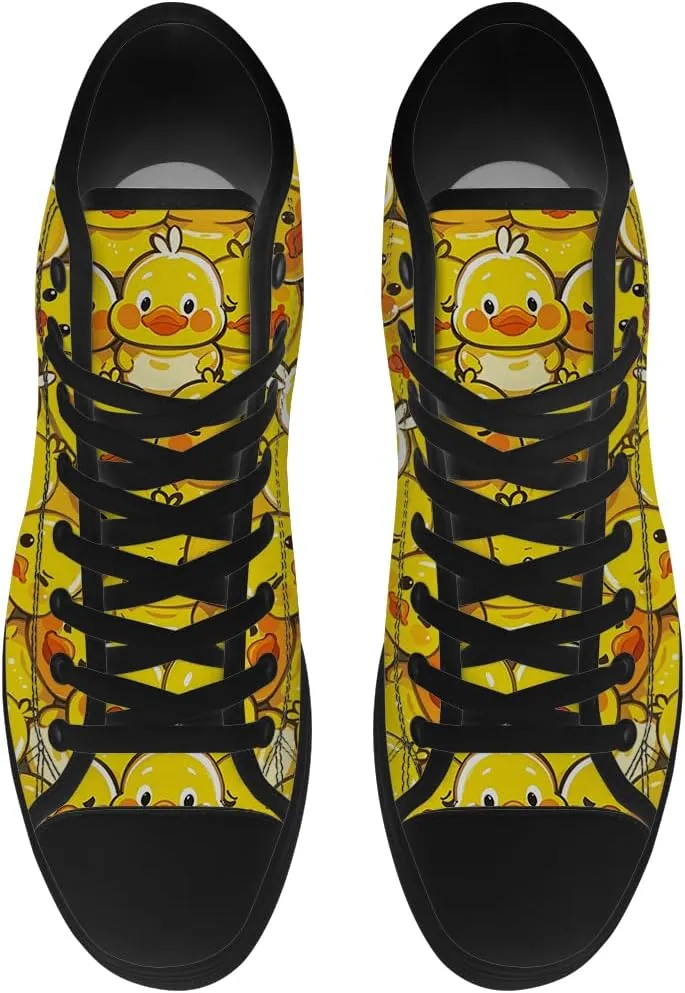 Duck High Top Canvas Shoes for Men Women Cartoon Duck High Top Sneakers Lace Up Casual Shoes Gifts for Girls Boys