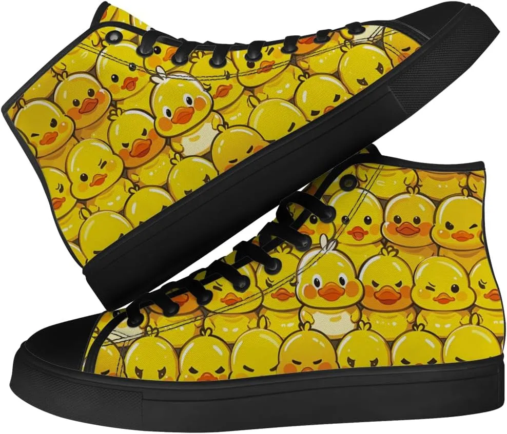 Duck High Top Canvas Shoes for Men Women Cartoon Duck High Top Sneakers Lace Up Casual Shoes Gifts for Girls Boys