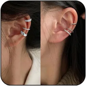 Ear Cuff for Women 14K Gold Plated CZ Ear Cuffs for Women No Piercing Faux Hoop Cartilage Earrings(6PCS,SILVER)