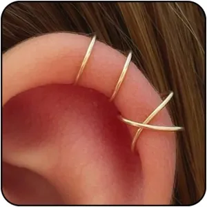 Ear Cuffs for Women Non Piercing 14K Gold Fake Ear Piercings Hypoallergenic Ear Cuffs Non Piercing Silver Sparkle Clip On Earrings Gold Cartilage Earring Ear Cuff Earrings for Women