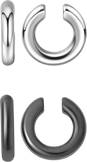 Ear Cuffs for Women,Ear Cuff, Chunky Huggie Hoop Earrings,Cartilage Upper Non Piercing,14k Gold and Silver Set 2pcs