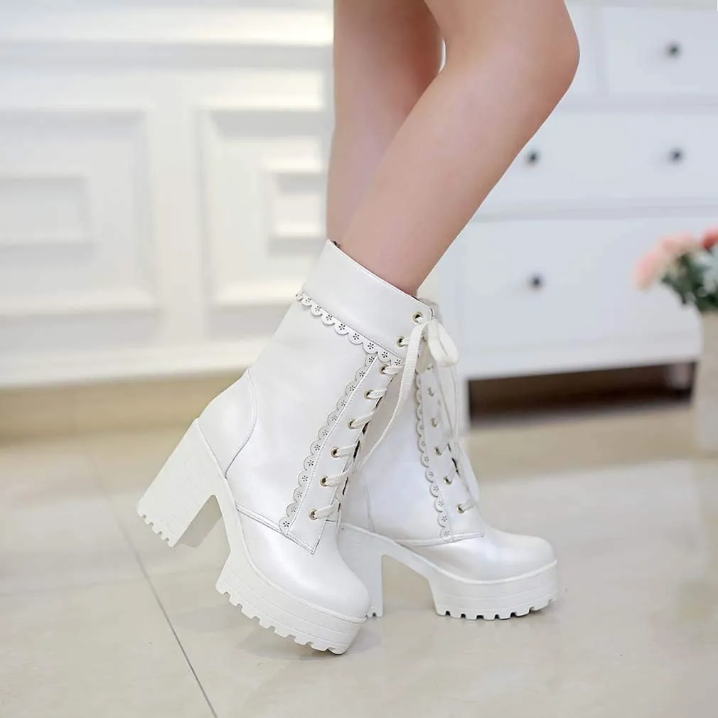 Elyffany Lolita High Heeled Boots Cosplay Lace Sweet Lady Shoes Fashion Brogue Shoes