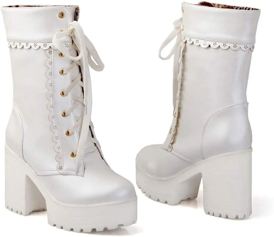 Elyffany Lolita High Heeled Boots Cosplay Lace Sweet Lady Shoes Fashion Brogue Shoes